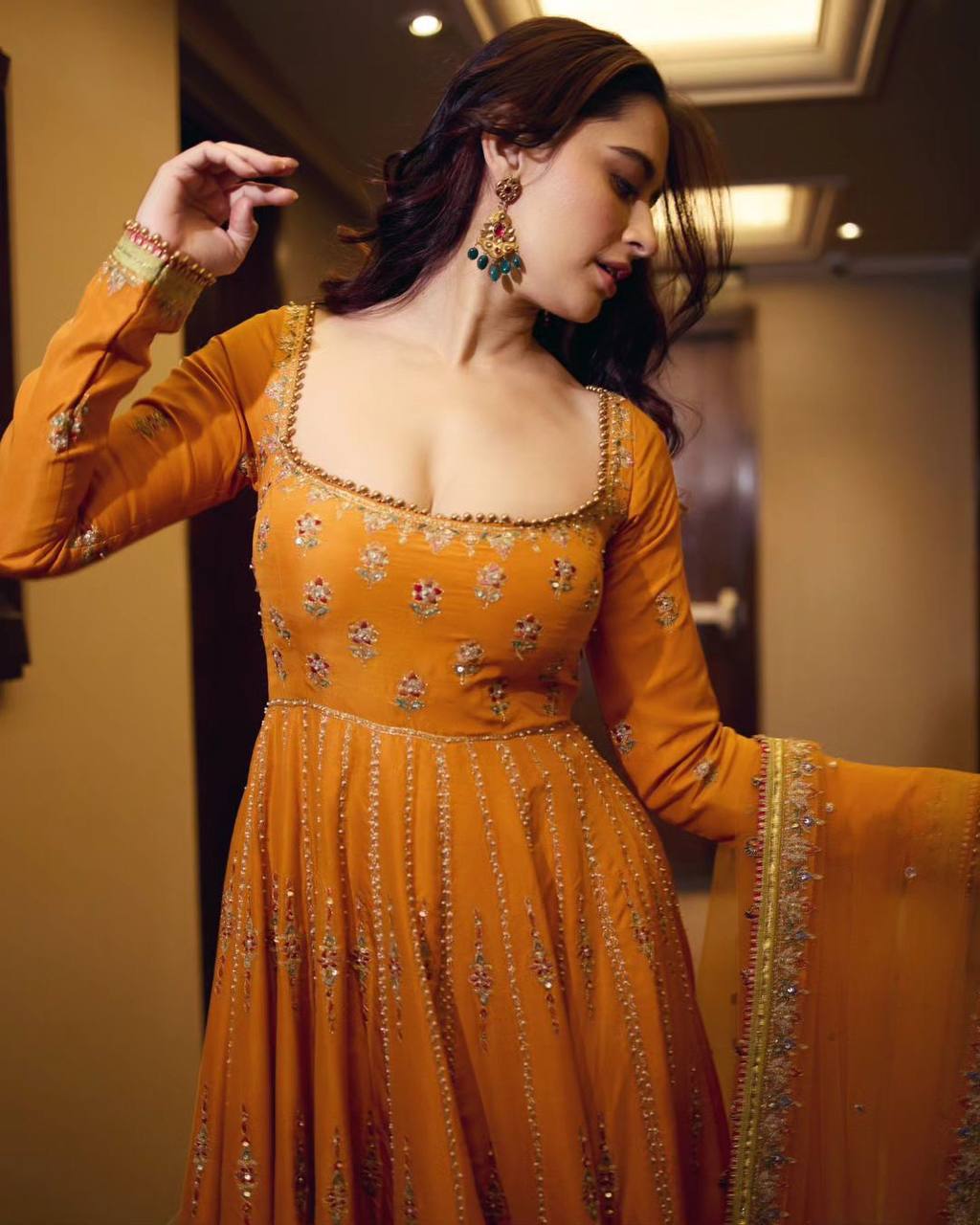 Amazon Orange Color Georgette Embroidery Work Salwar Suit