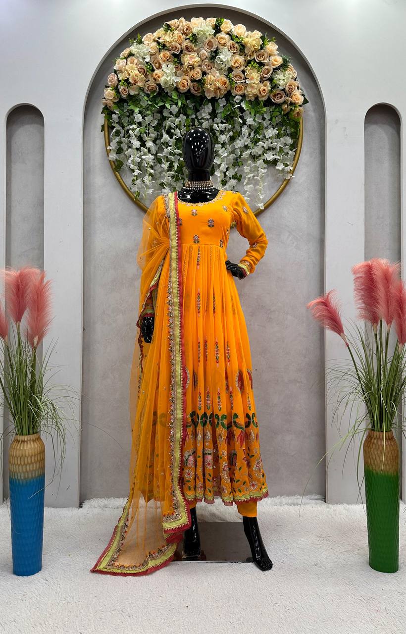 Amazon Orange Color Georgette Embroidery Work Salwar Suit