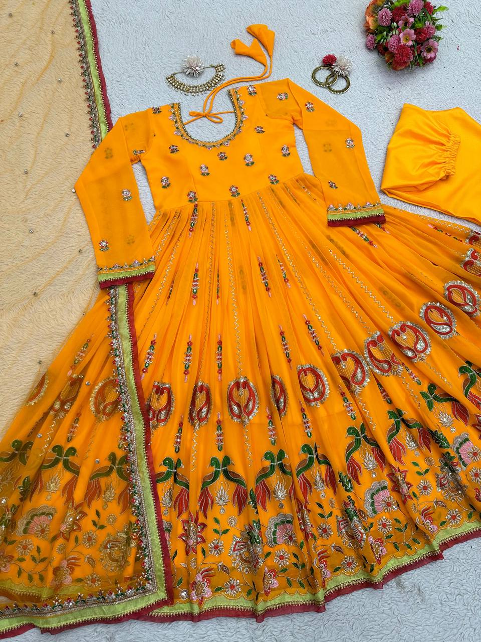 Amazon Orange Color Georgette Embroidery Work Salwar Suit