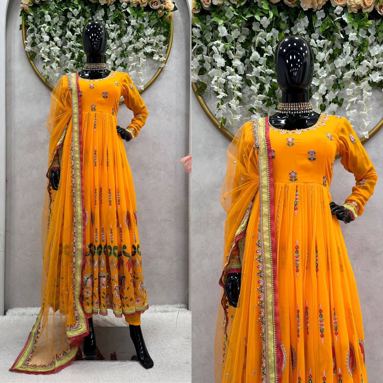 Amazon Orange Color Georgette Embroidery Work Salwar Suit