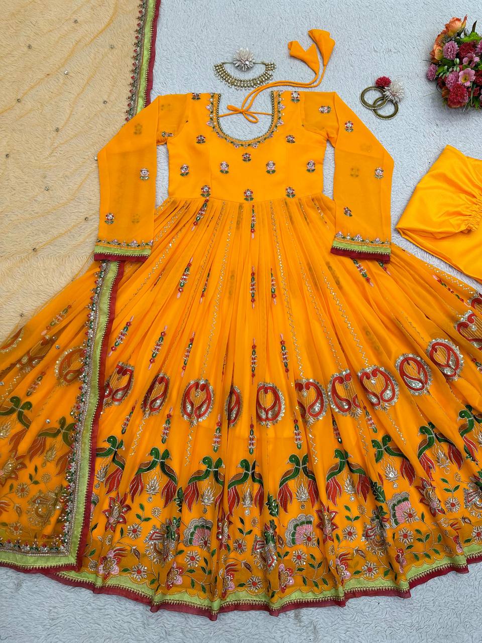 Amazon Orange Color Georgette Embroidery Work Salwar Suit