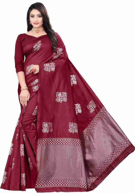 Lichi Silk Maroon Color Saree