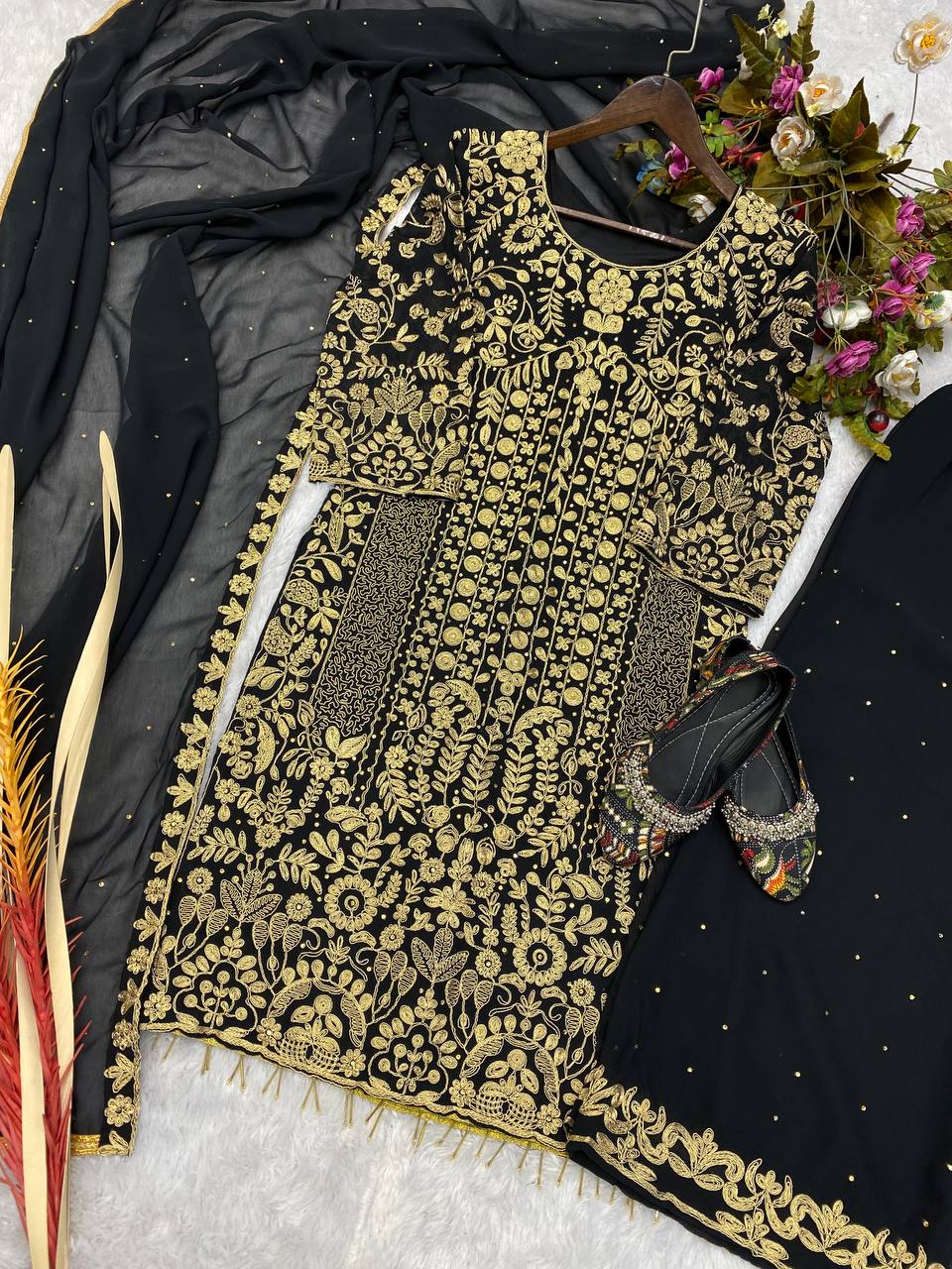 Graceful Black Color Georgette Diamond Sequence Embroidered Work Salwar Suit