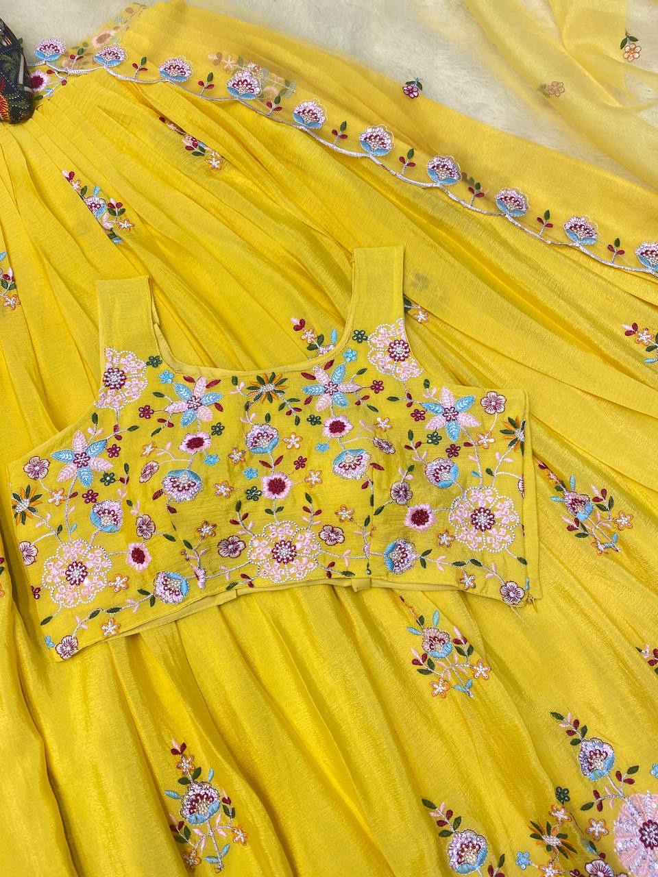 Wedding Wear Chinon Embroidered Sequence Work Blazer Lehenga Choli