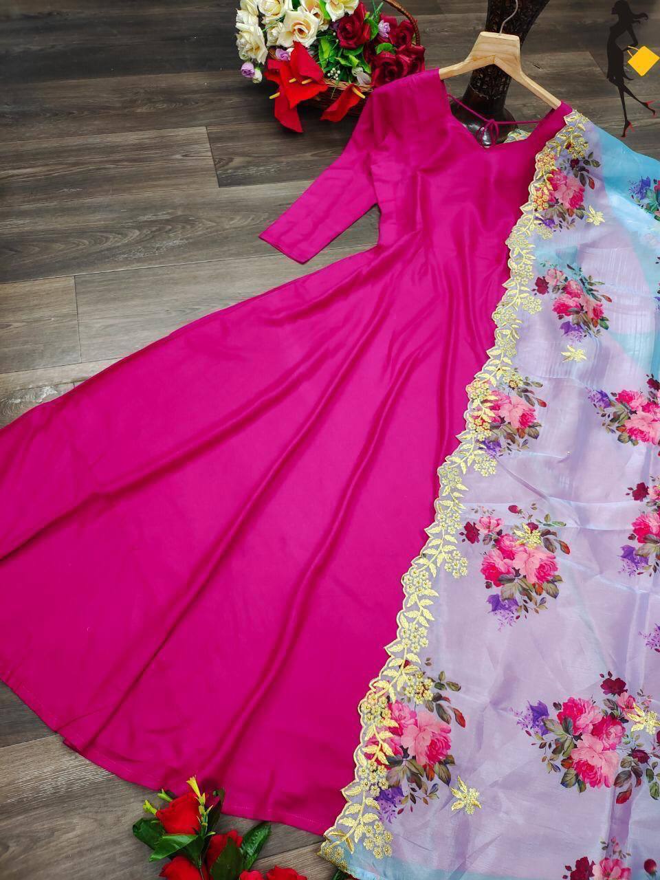 Attractive Festival wear Regular Anarkali Flared Gown with Dupatta