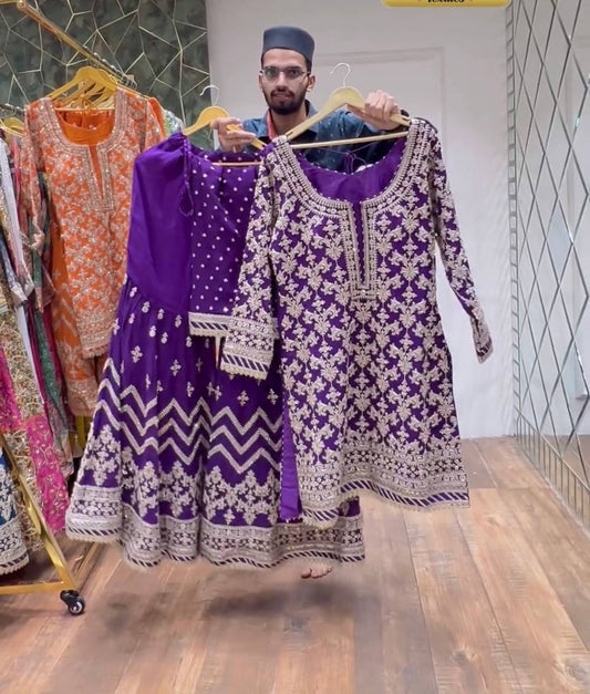 Designer Georgette Embroidered Work Ready Made Salwar Suit For Women