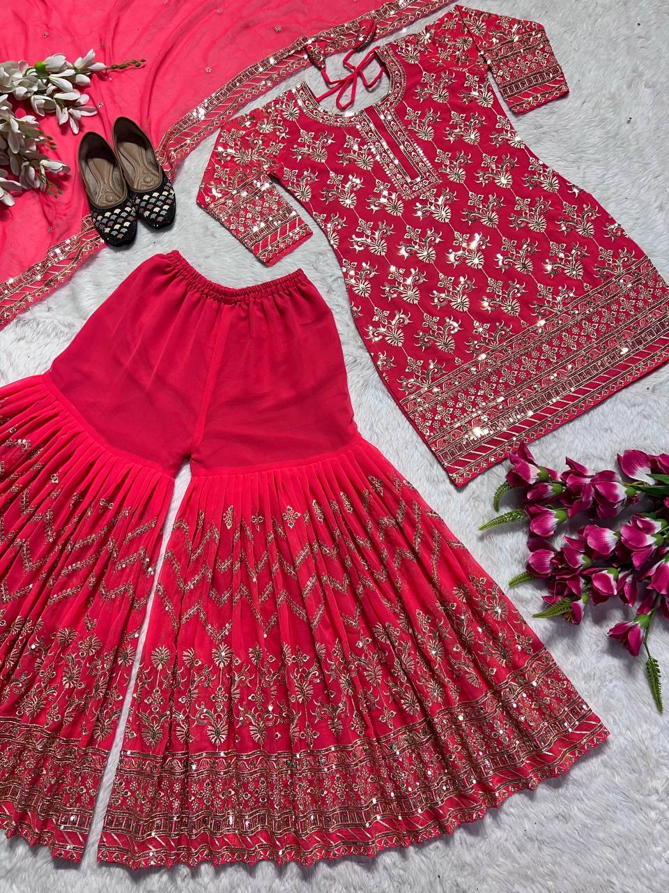 Designer Georgette Embroidered Work Ready Made Salwar Suit For Women