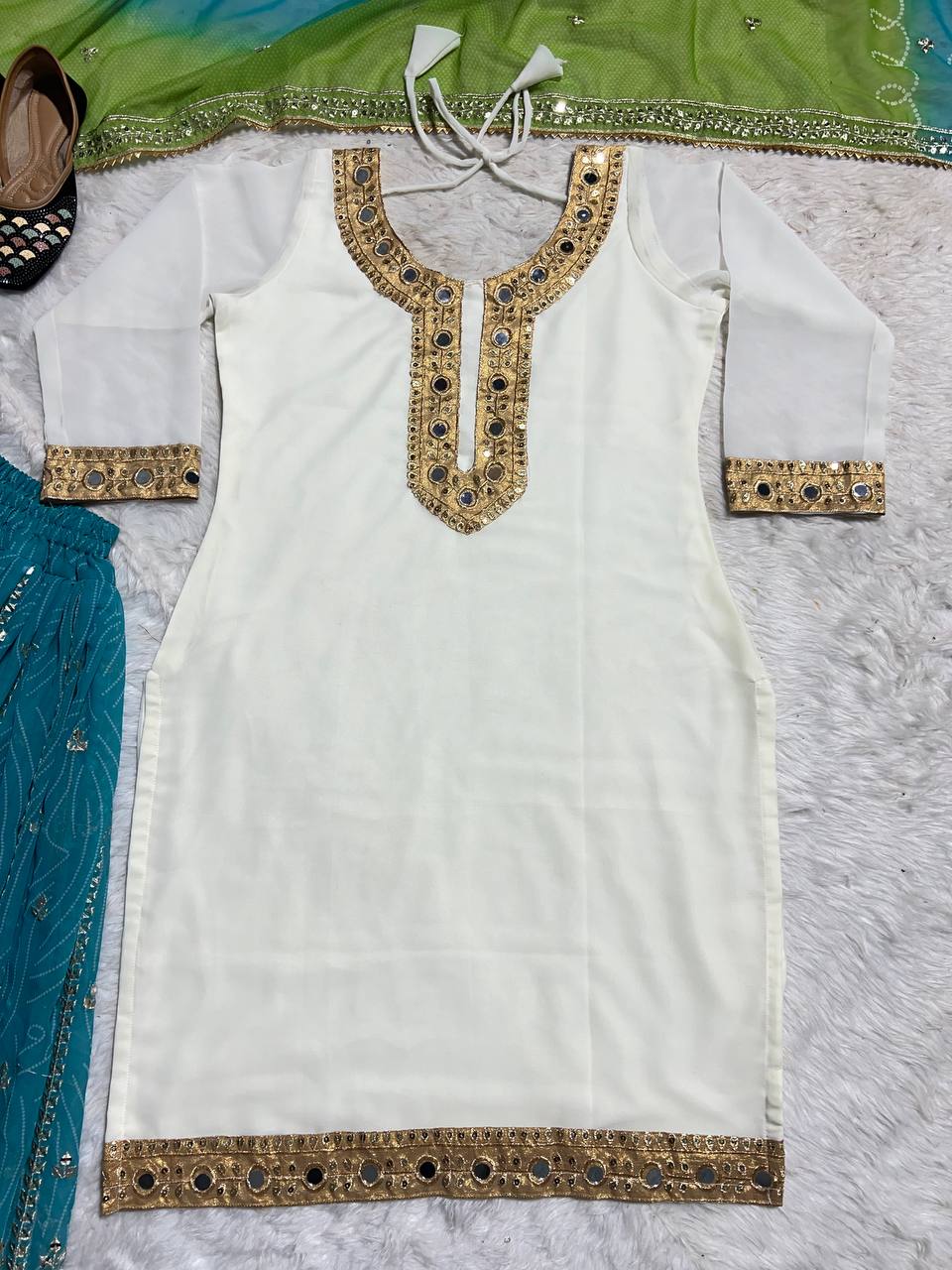 Party Wear White Color Georgette Embroidery Sequence Work Sharara Suit