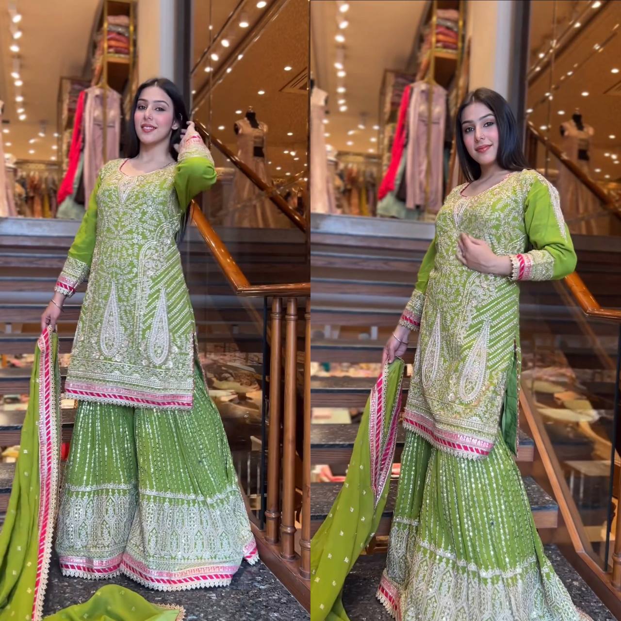 Green Color Ready Made Sequence Embroidery Work Georgette Salwar Suit