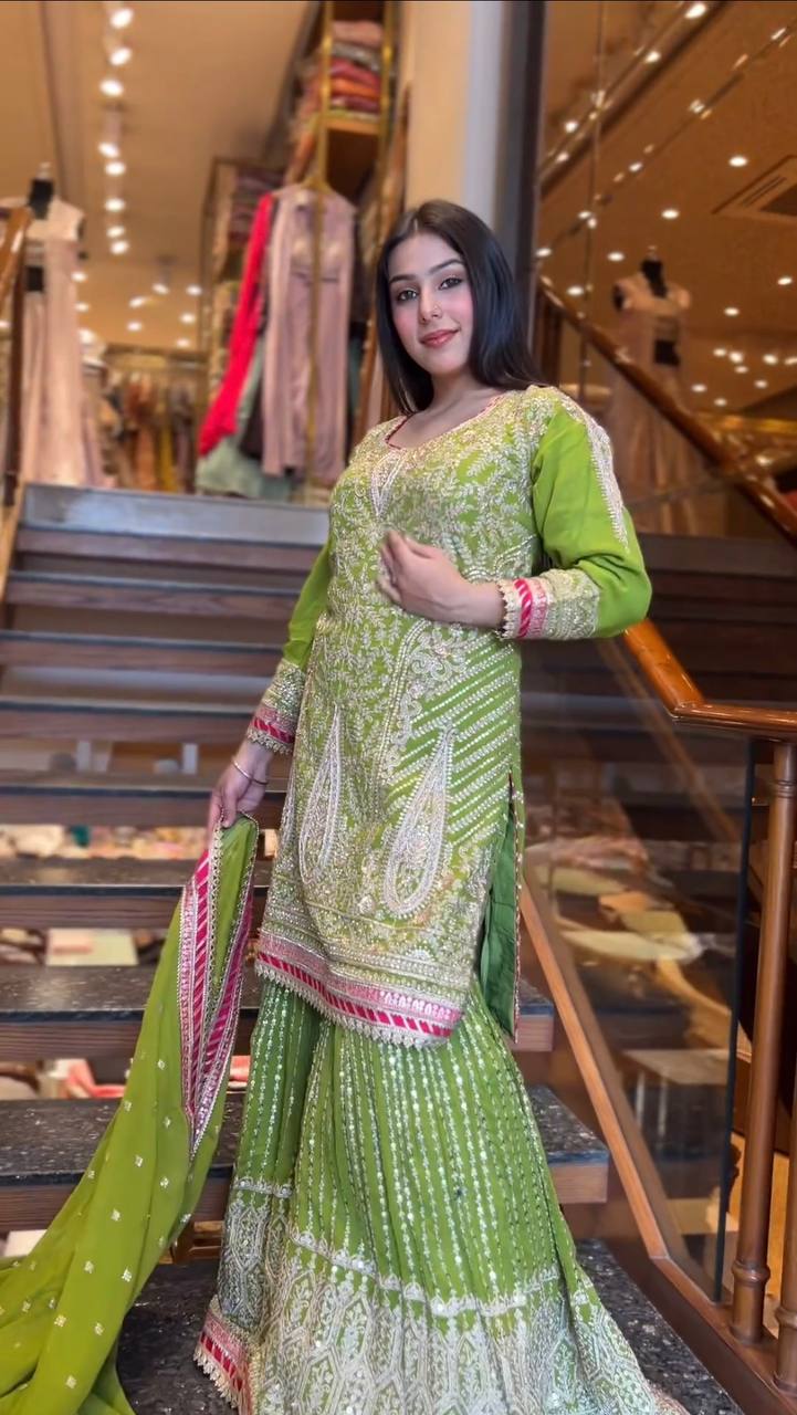 Green Color Ready Made Sequence Embroidery Work Georgette Salwar Suit