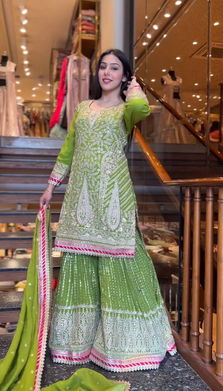 Green Color Ready Made Sequence Embroidery Work Georgette Salwar Suit