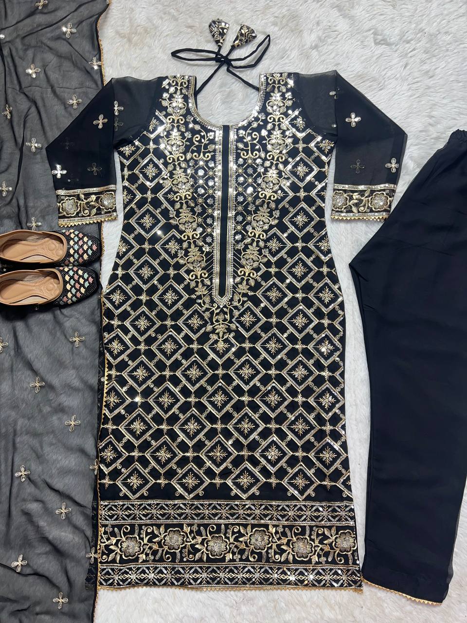 Elegant Black Color Georgette Sequence Work Salwar Suit For Party Wear