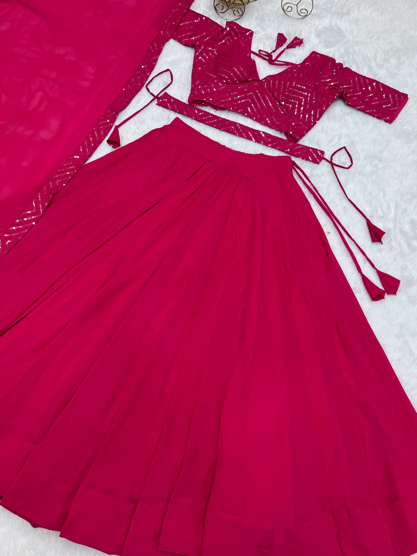 Beautiful Georgette Lehenga With Stitched Blouse And Dupatta