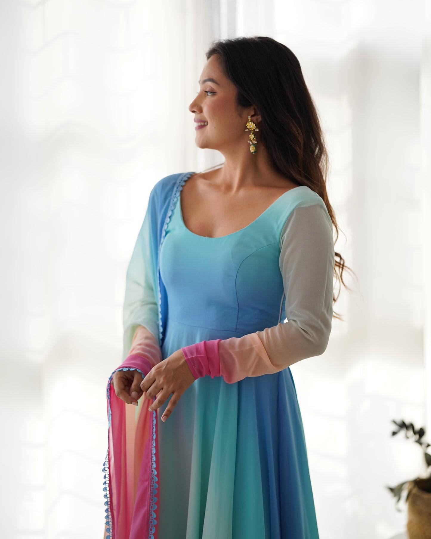 Novelty Blue Color Georgette Anarkali Salwar Suit For Women