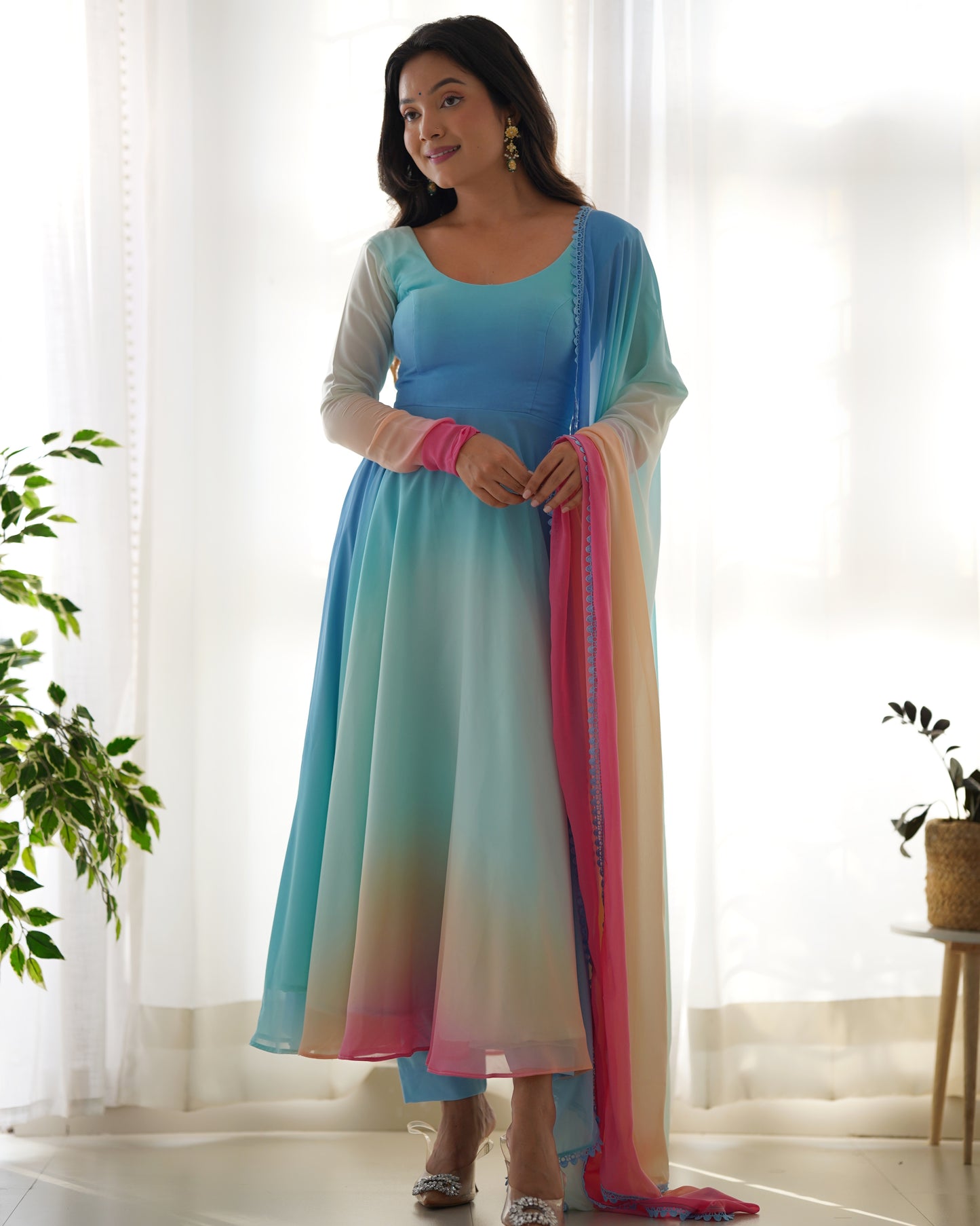 Novelty Blue Color Georgette Anarkali Salwar Suit For Women