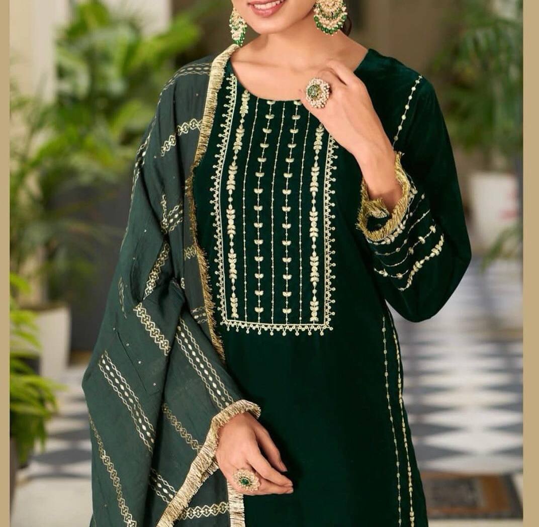 Viscose Velvet With Embroidery top and bottom dupatta suit