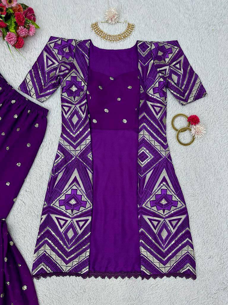 Attractive Wine Color Sequence Work Georgette Indo Western