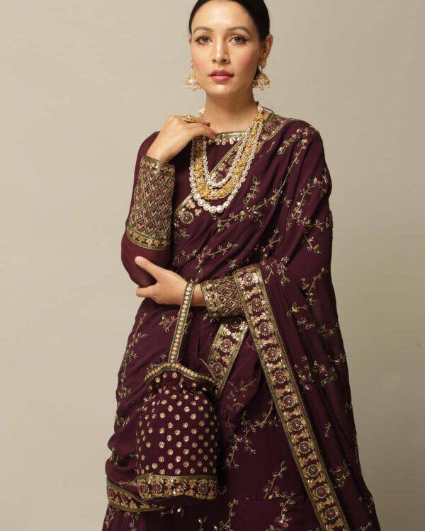 Wedding Wear Georgette Sequence Embroidered Work Lehenga Saree