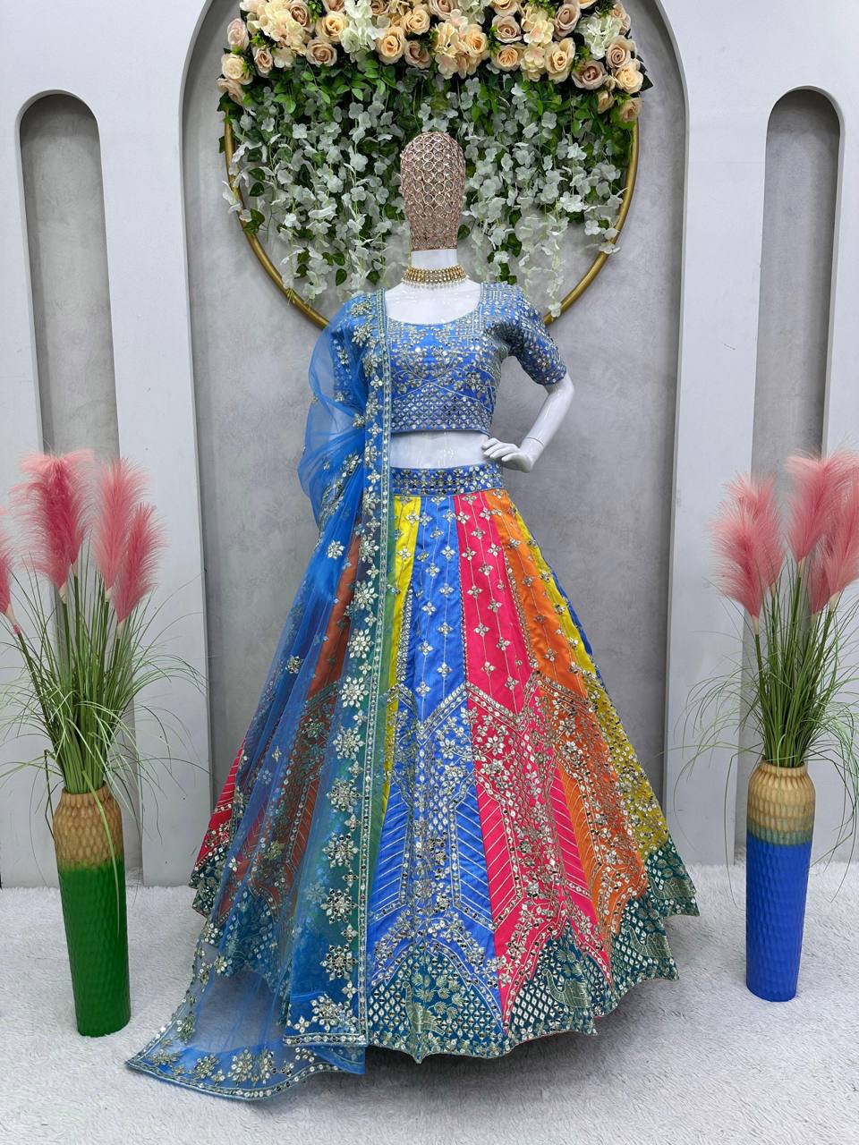 Multi Color Mono Phantom Sequence Zari Work Lehenga Choli