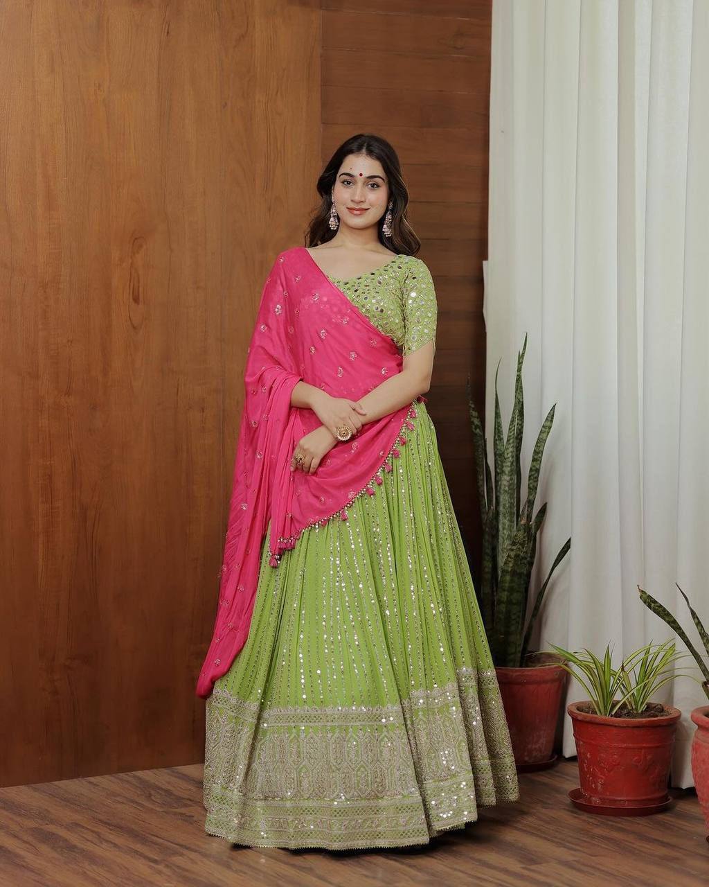 Latest Green Color Georgette Sequence Thread Work Designer Lehenga Choli