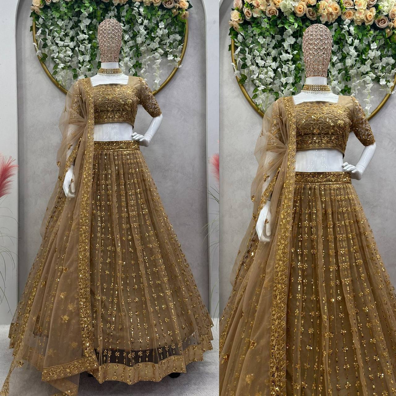 Golden Color Butterfly Net Sequence Work Festive Wear Lehenga Choli