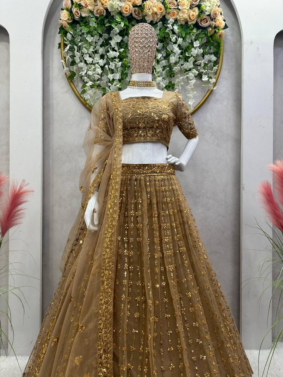 Golden Color Butterfly Net Sequence Work Festive Wear Lehenga Choli