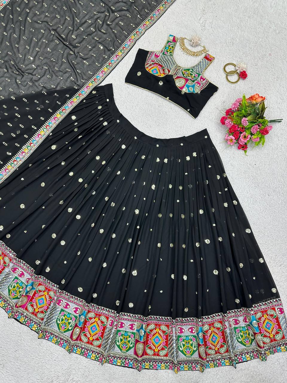 Unique Black Color Sequence Work Georgette Lehenga Choli Form Women