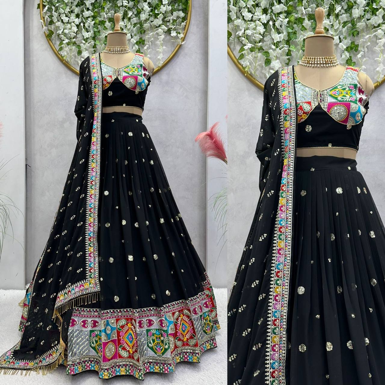 Unique Black Color Sequence Work Georgette Lehenga Choli Form Women