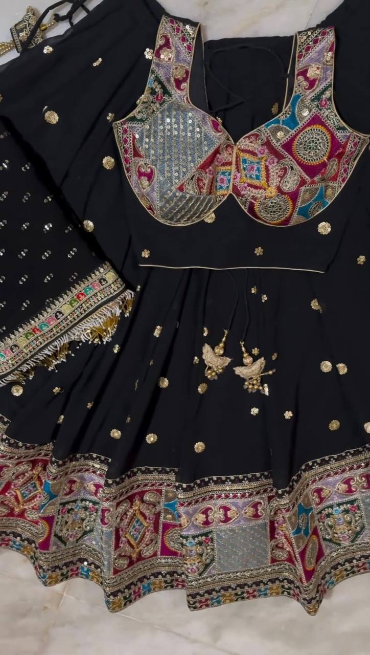 Unique Black Color Sequence Work Georgette Lehenga Choli Form Women