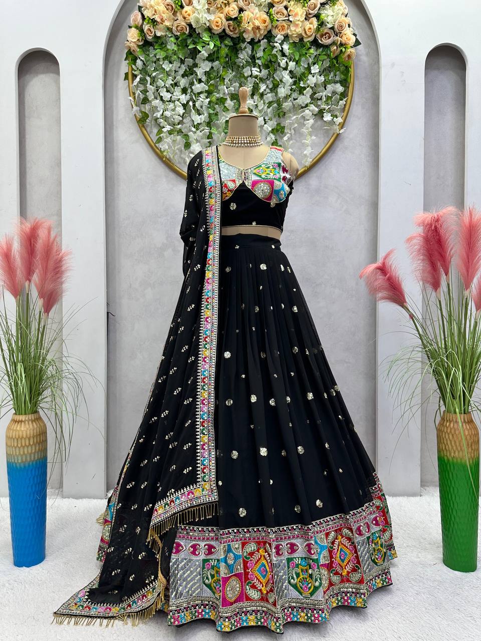 Unique Black Color Sequence Work Georgette Lehenga Choli Form Women