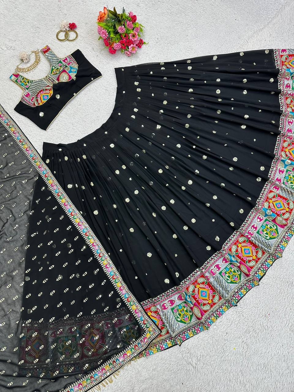 Unique Black Color Sequence Work Georgette Lehenga Choli Form Women