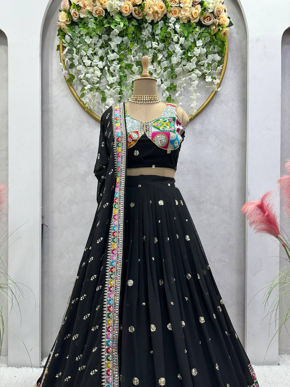 Unique Black Color Sequence Work Georgette Lehenga Choli Form Women