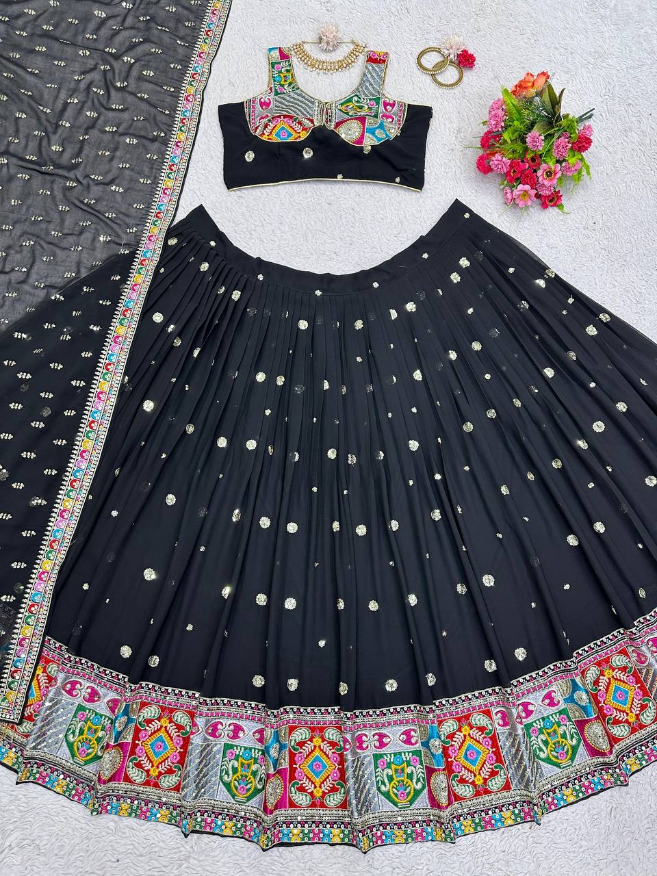 Unique Black Color Sequence Work Georgette Lehenga Choli Form Women