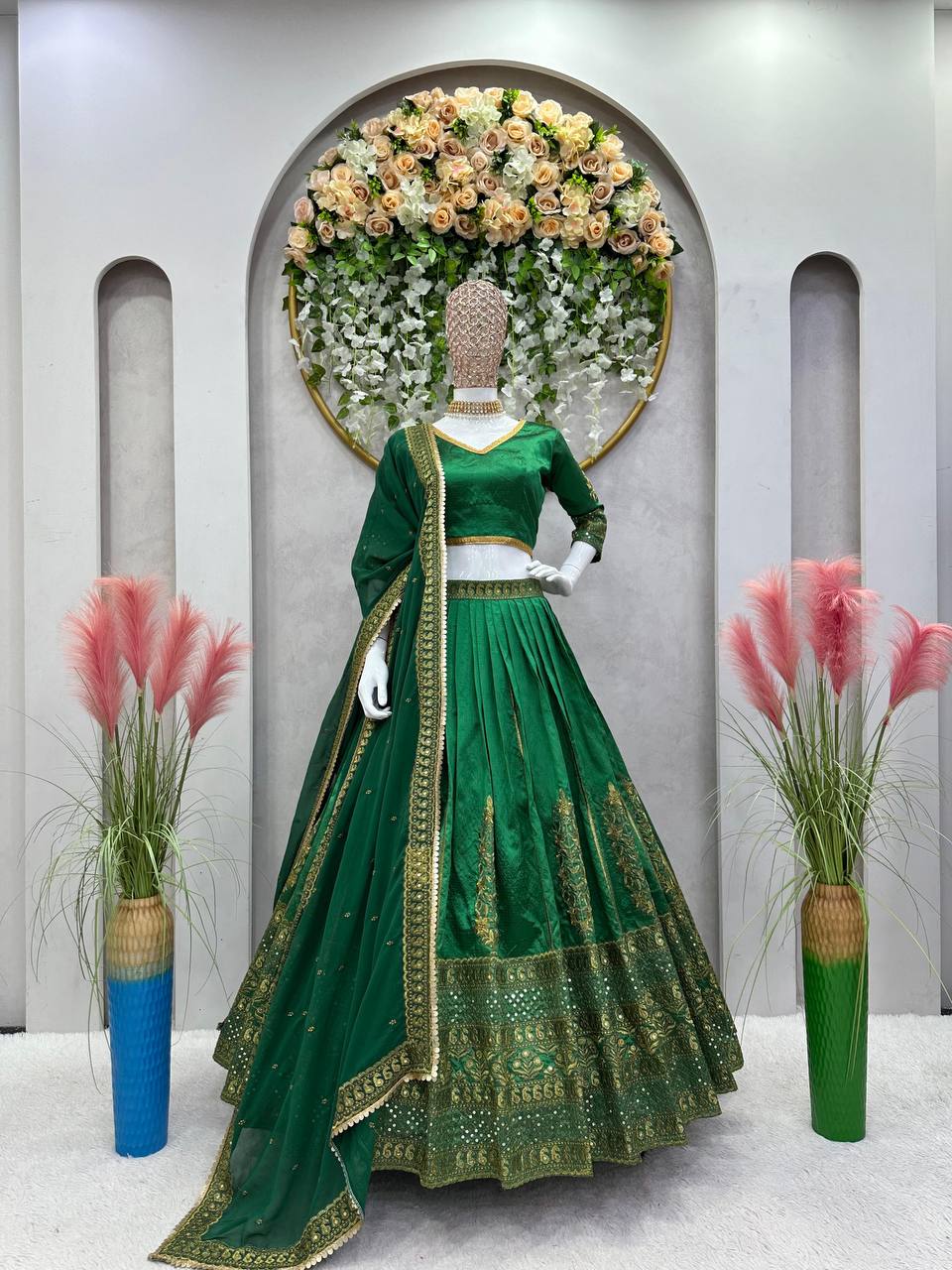 Green Color Malbari Silk Sequence Work Lehenga Choli For Women