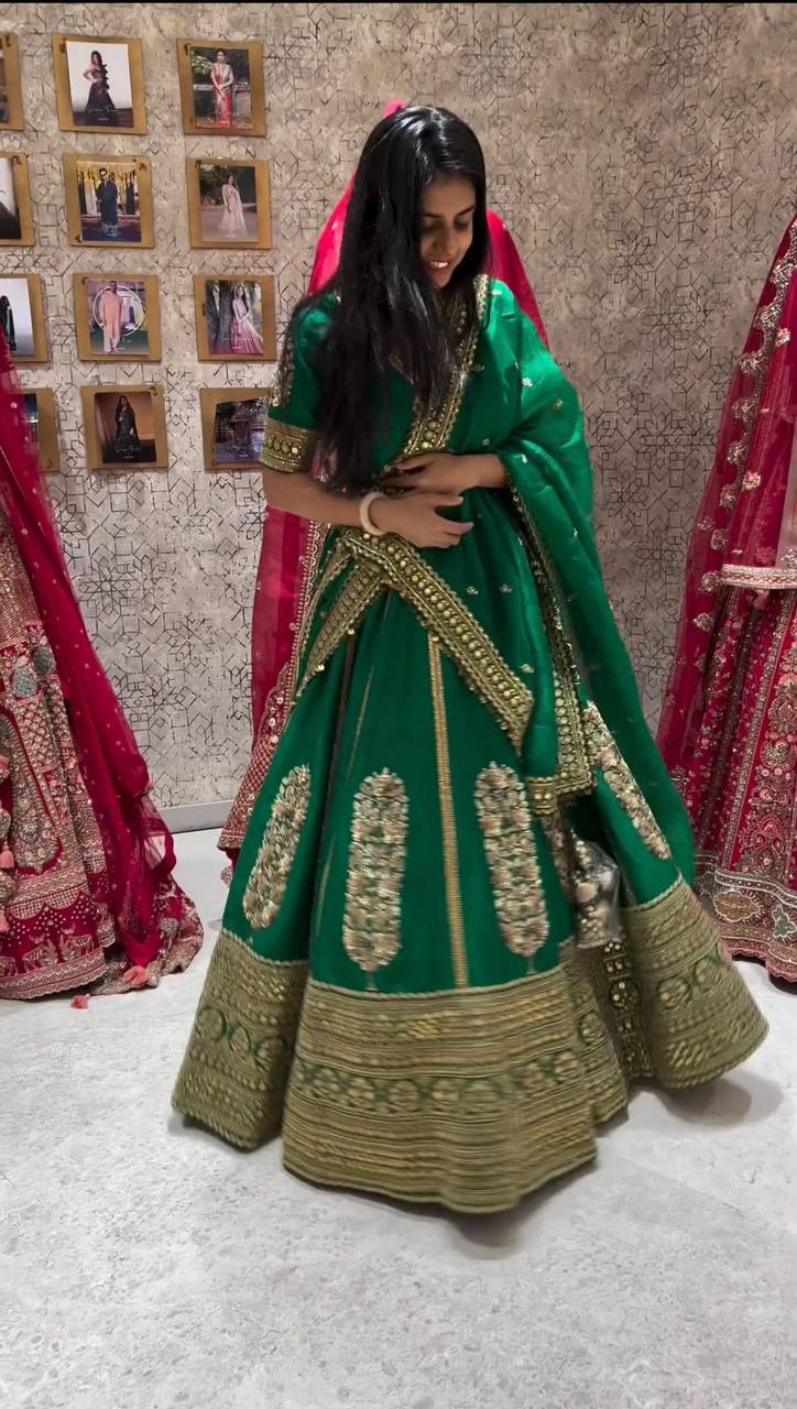 Green Color Malbari Silk Sequence Work Lehenga Choli For Women