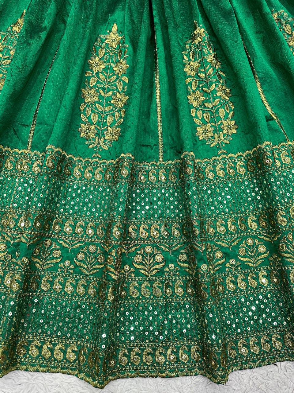 Green Color Malbari Silk Sequence Work Lehenga Choli For Women