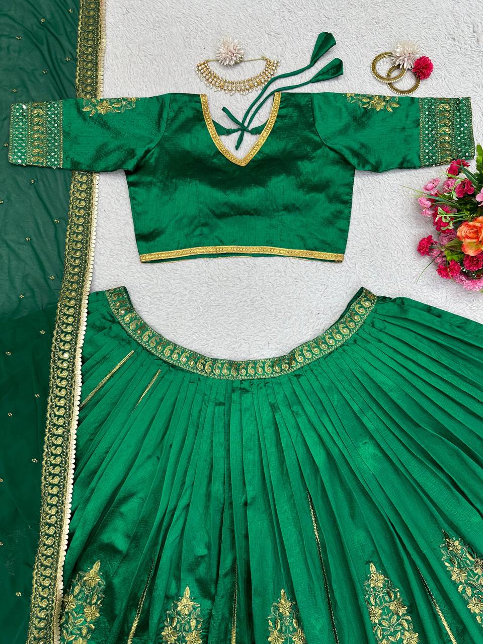 Green Color Malbari Silk Sequence Work Lehenga Choli For Women