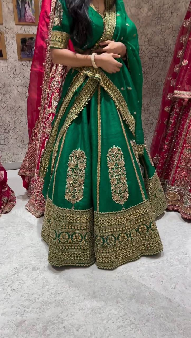 Green Color Malbari Silk Sequence Work Lehenga Choli For Women