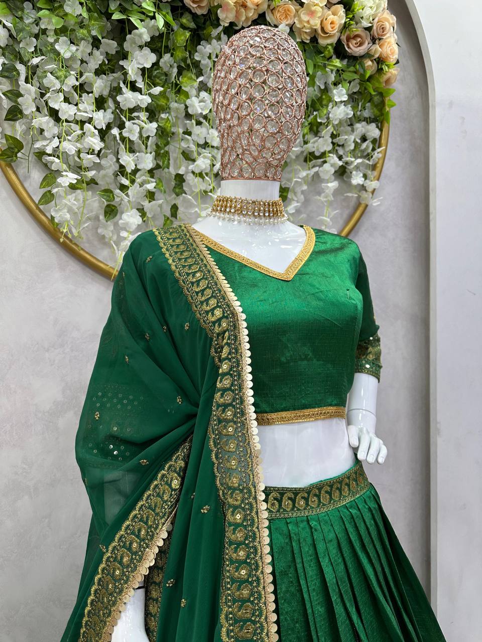 Green Color Malbari Silk Sequence Work Lehenga Choli For Women