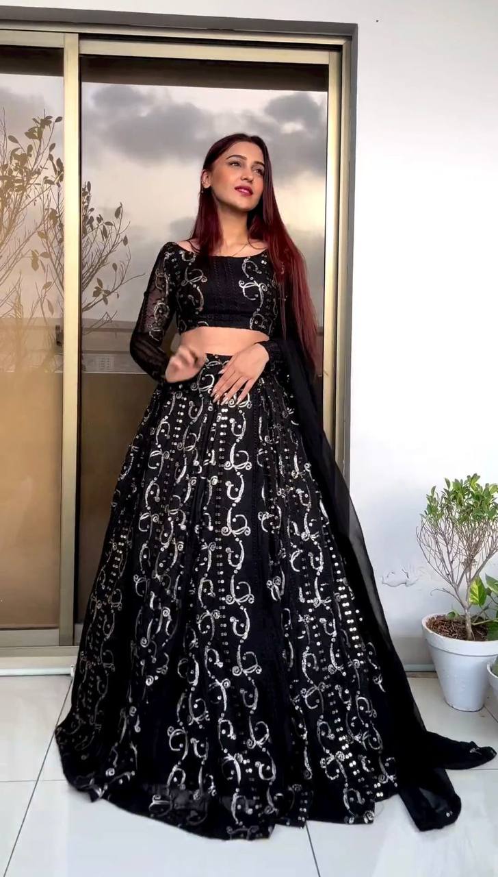 Latest Trendy Black Color Georgette Sequence Lehenga Choli For Wedding Wear