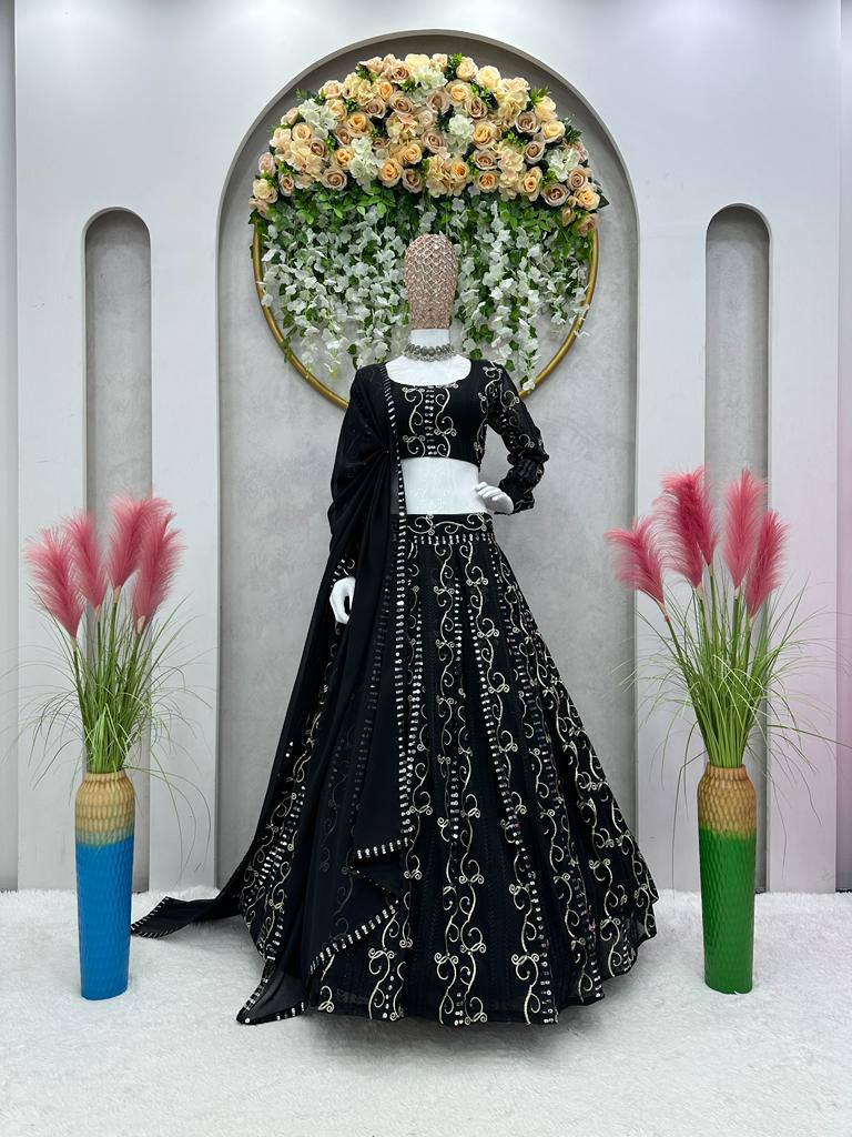 Latest Trendy Black Color Georgette Sequence Lehenga Choli For Wedding Wear