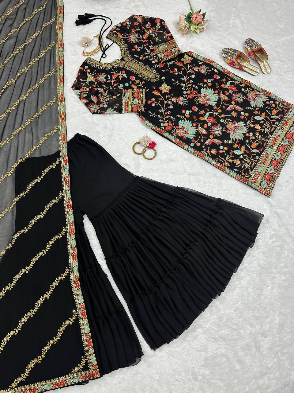 Latest Black Color Sequence Thread Work Georgette Salwar Suit