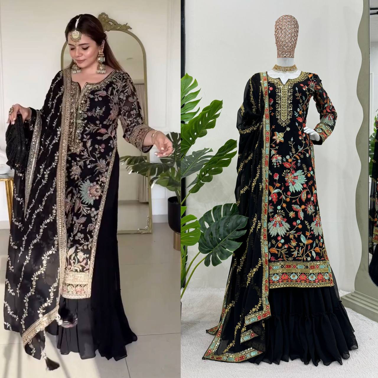 Latest Black Color Sequence Thread Work Georgette Salwar Suit