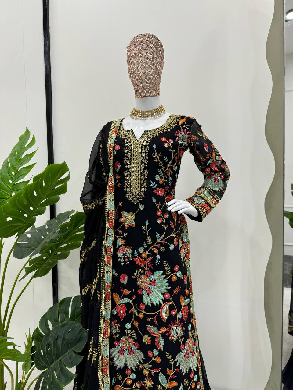 Latest Black Color Sequence Thread Work Georgette Salwar Suit