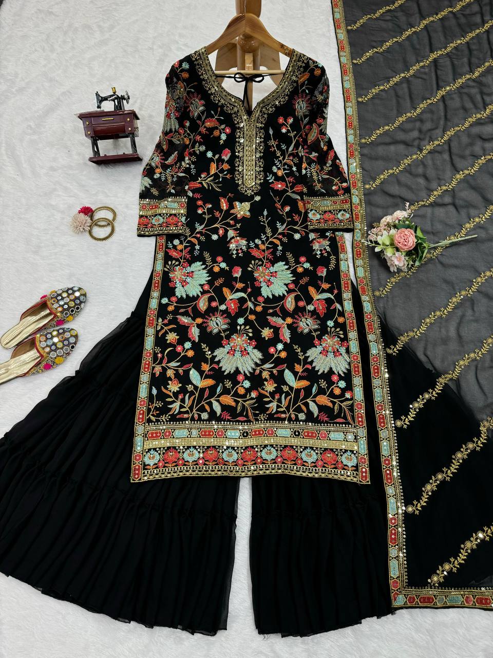 Latest Black Color Sequence Thread Work Georgette Salwar Suit