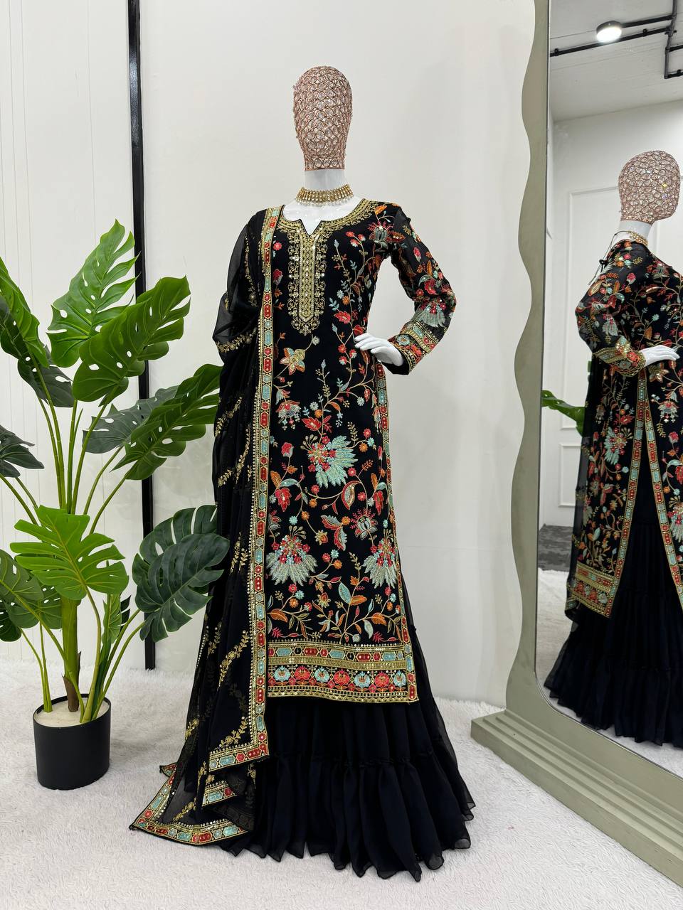 Latest Black Color Sequence Thread Work Georgette Salwar Suit