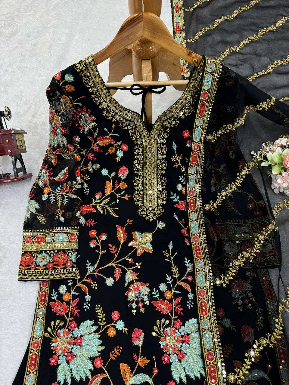 Latest Black Color Sequence Thread Work Georgette Salwar Suit