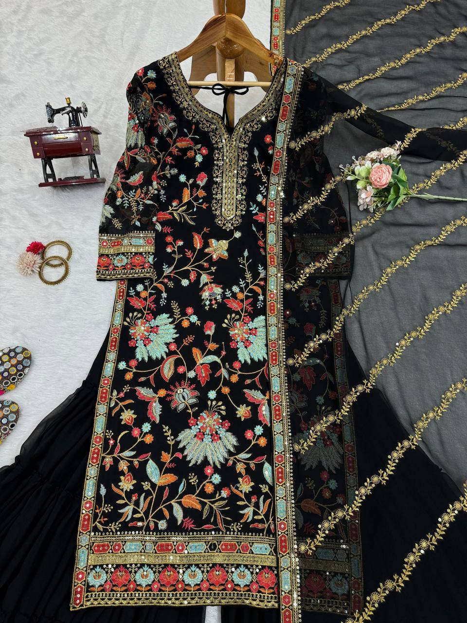 Latest Black Color Sequence Thread Work Georgette Salwar Suit