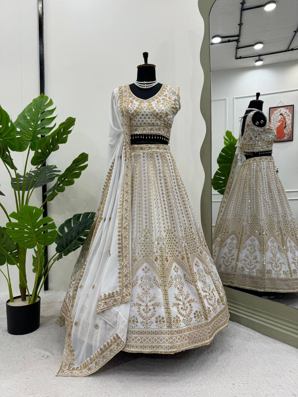 White Color Georgette Thread Sequence Work Lehenga Choli