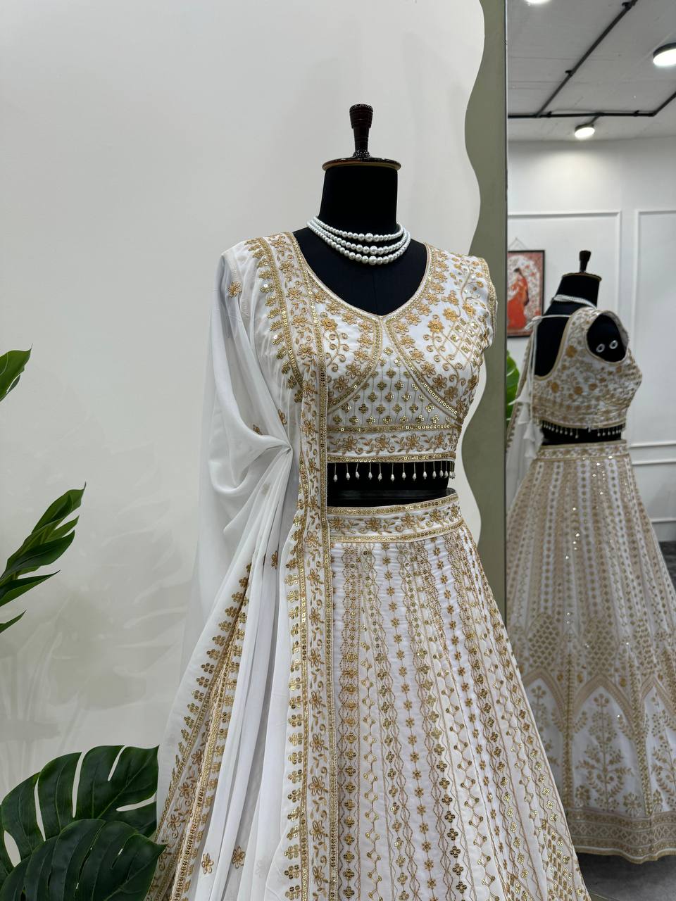 White Color Georgette Thread Sequence Work Lehenga Choli